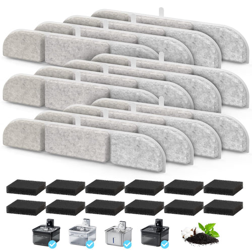 Activated Carbon Replacement Filters for Cat Water Fountain – 12 Pack (12 Filters + 12 Sponges) | Sip & Purr™